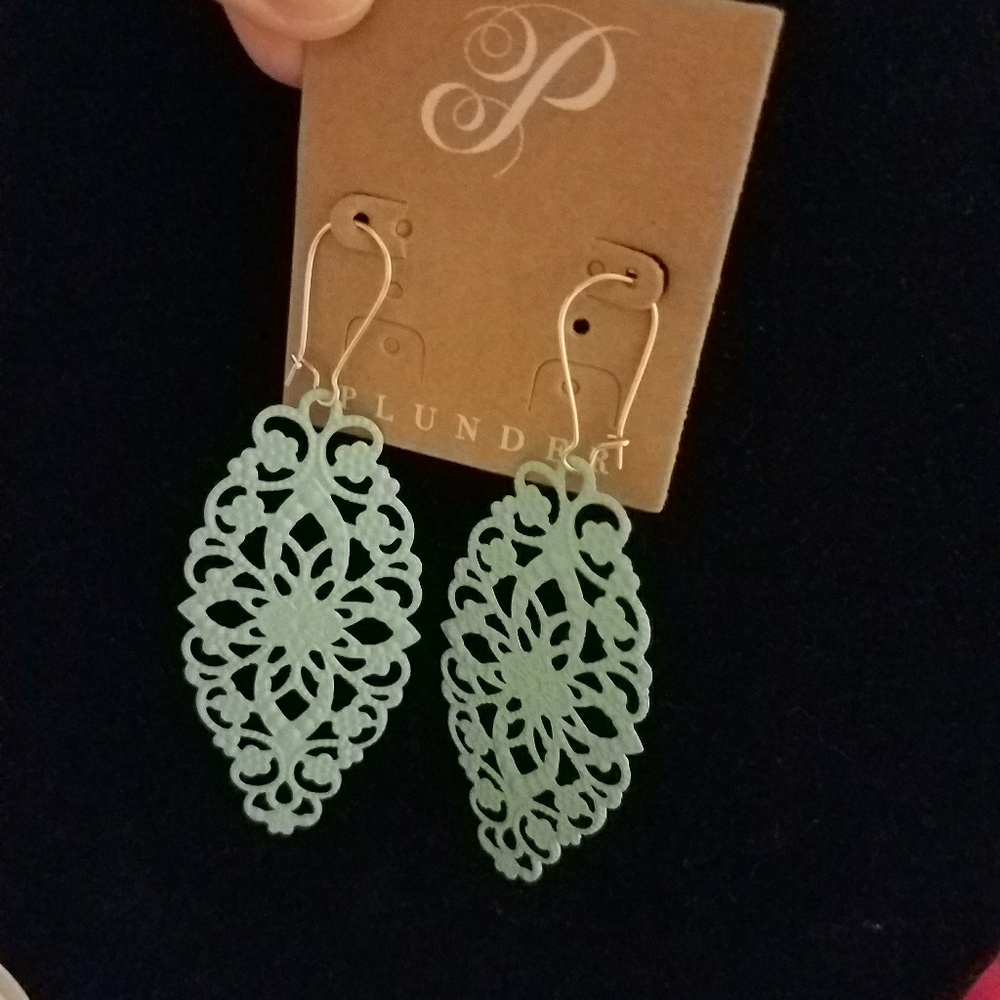 Teal filigree metal earrings